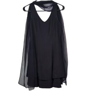 Vintage MJW Petites Women's Size 6 Tiered Black Midi Dress With Adjustable Scarf